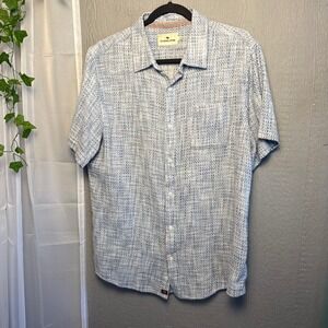 The Normal Brand Mens Blue White Woven Texture Cotton Short Sleeve Shirt Large